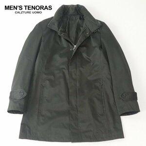 【大人の仕事着】美品 MEN'S TENORAS メンズ・ティノラス ポリコットン ツイル ビジネス ステンカラーコート ガンメタブラック L