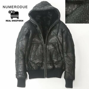 参考価格￥97,900- 美品 ペレシーマ NUMERODUE ヌメロデュエ 羊革 シープスキン ムートン パッチワーク ジップパーカ 黒 2 JP:M 毛皮