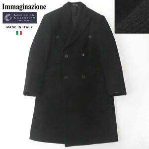 美品 イタリア製 IMMAGINAZIONE イマジナチオーネ LANIFICIO DEL CASENTINO カッセンティーノ生地 ダブル チェスターコート 黒 44 JP:S-M