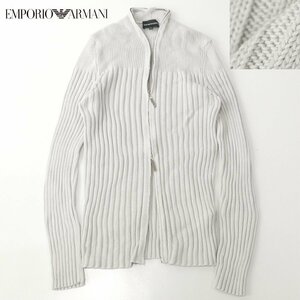 相場価格￥73,700- 美品 ジョルジオ・アルマーニ EMPORIO ARMANI コットンニット ブルゾン ライトグレー 50 JP:XL セーター リブ