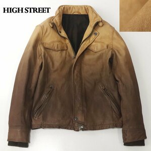 相場価格￥69,300- 美品 HIGH STREET ハイストリート HLE-3501 製品染め 羊革 ラムレザー グラデーション シングルライダースジャケット L