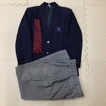 O78/T670(中古)栃木県 鹿沼商工高校 男子制服3点セット /LL/W70/ブレザー/夏ズボン/ネクタイ/紺/ストライプ柄/夏用/冬用/学生服/卒業生品_画像1