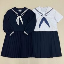 U66/T347(中古)栃木県 矢板中学校 女子制服7点 /旧制服/大きいサイズ/175B/W85/W86/セーラー/スカート/スカーフ/夏冬/合服/3本ライン/紺/_画像1