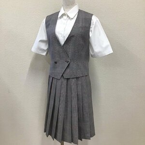 O87/T633(中古)栃木県 宇都宮白楊高校 女子制服3点 /M/L/W66/丈56/ベスト/ブラウス/スカート/夏服/hers heart/グレンチェック柄/卒業生品