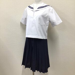 O105/(中古) 女子制服2点 /校名不明/165A/W66/丈57/夏セーラー/夏スカート/紺2本ライン/PEACH FRESH/女子学生/高校/中学校/制服/学生服