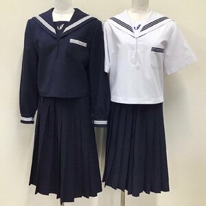 O135/(中古)兵庫県 稲美中学校 女子制服4点 /旧制服/M/W66/セーラー/スカート/夏服/冬服/紺/白/稲美制服組合/女子学生/制服/学生服