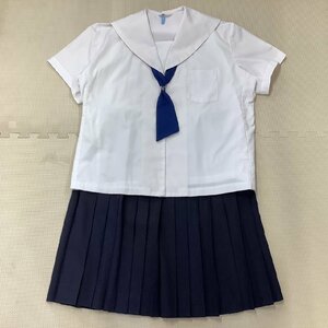 I112/Y(中古)山形県 白鷹町立 東中学校 女子制服3点 /閉校/統合/特大/6L/W77/夏セーラー/夏スカート/タイ/半袖/白/高校/女子学生/学生服