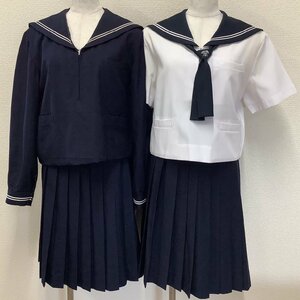 I144/Y(中古)山形県 山形市立商業高校 女子制服7点 /指定品/大きめ/3L/15/W72/W71/セーラー/スカート/タイ/夏冬/合服/白2本ライン/紺/白