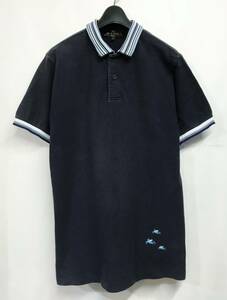  Italy made ETRO Etro embroidery entering polo-shirt S navy 