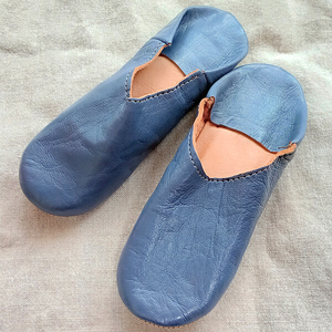  Bab -shu simple blue gray ...20cmmoroko interior put on footwear slippers sheepskin . original leather hand made free shipping *BG