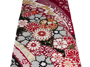 1244 number new goods silk long-sleeved kimono for sample ground edge torn length approximately 92. deer. .. ground pattern go in black . settled red. ground color ... eyes . hand .... Sakura gold paint processing go in 