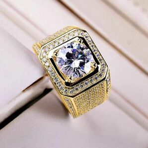 新品 18ｋgp ゴールド リング 指輪 ダイヤモンドcz ジルコニア 約10g 上質 質感 高品質 高級感 大人気 格安 送料無料！メンズレディースの画像4