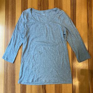 【ユニクロ レディース UネックT ７分袖】GRAY 灰 綿100％ コットンTシャツ Lサイズ UNIQLO