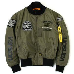 【在庫あり 即納】バンソン Lサイズ VS23108W カーキ/ブラック L VANSON WINTER MA-1 JACKET (2023-24秋冬モデル)