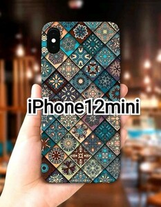 iPhone12mini geometrical pattern green lovely leather (*V*)ii!! iPhone case 