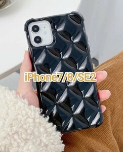 iPhone7/8/SE2　ブラック　シンプル　かわいい　カワ(・∀・)イイ!!　iPhoneケース