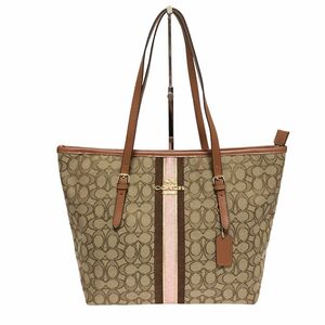 coach コーチ トートバッグ シグネチャー キャンバス 茶×ベージュ×ピンク F39043