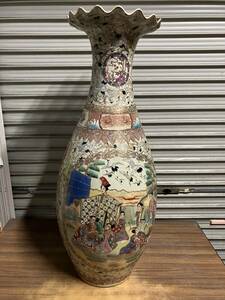 ☆★大型飾壺　90cm　色絵　鶴　松竹梅　花瓶　置物　花器　工芸品　陶芸　インテリア★☆