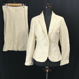 日本製★アンケート/enquete★ツイード/膝丈スカートスーツ【上11・下9/レディースM/アイボリー/ivory】Jackets/skirt/Set up◆pBH286