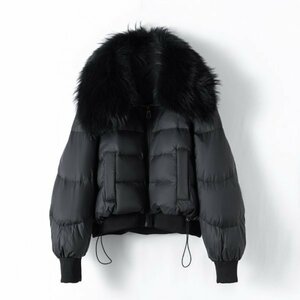  luxury Goose! new goods warm lady's 90% down coat fox fur jacket black M