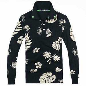  new goods *[....][ ventilation goods ] men's polo-shirt HYDROGEN Hydrogen long sleeve T shirt leaf print black L