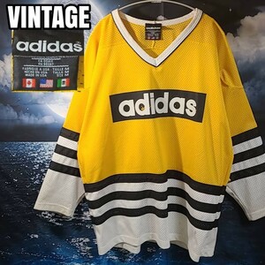 アディダス 90s 90年代 ビンテージ 万国旗タグ adidas ゲームシャツ 重ね着 usa製 EURO ヨーロッパ 長袖 ホッケーシャツ NHL