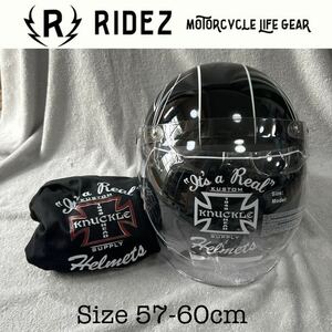 RIDEZ KNUCKLE HEAD2 57~60cm ライズ ナックルヘッド ジェットヘルメット ヘルメット 横浜 アメカジ 開閉バブルシールド A51004-4