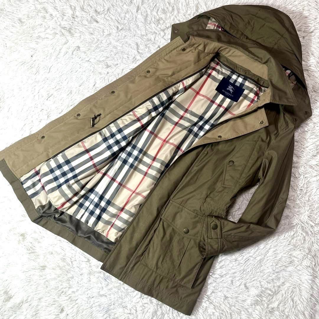 美品》BURBERRY メガチェック ライナー付 フードナイロンコート L-