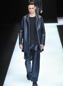 16FW редкий EMPORIO ARMANI кожа пальто чёрный черный Emporio Armani GIORGIO ARMANI кожаный жакет прекрасный товар овечья кожа размер 46