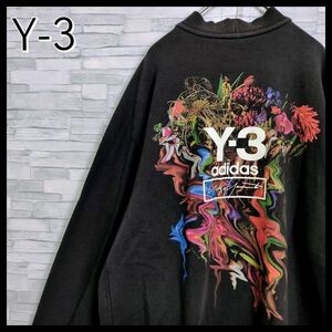 【希少】Y-3 ワイスリー☆バックロゴフラワーアートスウェット　黒　M　人気デザイン　3連ロゴ　花柄　ヨウジヤマモト　adidas