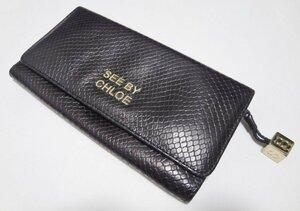 ■シーバイクロエ 長財布 かぶせ蓋 パイソンレザー 黒 SEE BY CHLOE■