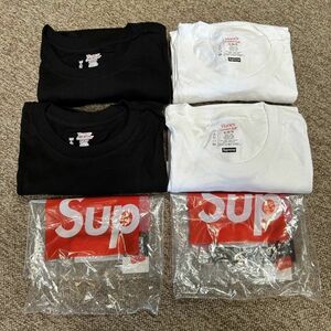 【E22】Supreme Hanes シュプリーム ヘインズ Tシャツ XLサイズ 黒 白 半袖 メンズ 男性用 現状品