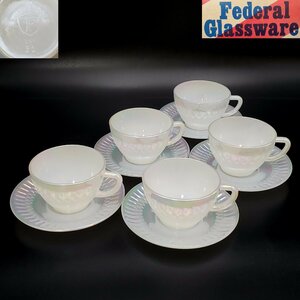 [. warehouse ] unused America made FEDERAL company federal company FEDERAL GLASSWARE Aurora ga Rusty set cup & saucer M-5 approximately 14.5.