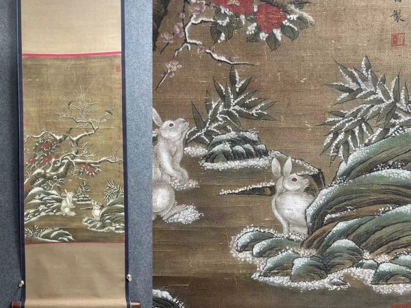 徐熙畫 花鳥図」五代画家 肉筆絹本 真作【仁】掛け軸 書画立軸 巻き物
