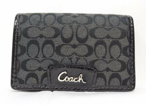 送料520円 中古 COACH/コーチ シグネチャー 名刺入れ カードケース ブラック ジャガード レザー ミニ 財布