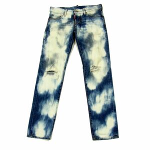 美品◇Dsquared2 Slim Denim Blue ブリーチ/ユーズド加工 スリムジーンズ ボタンフライ ディースクエアード イタリア製 1円スタート