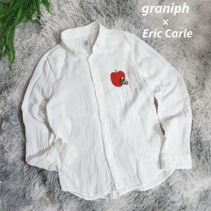 graniph × 絵本はらぺこあおむし・丸襟BDシャツ 表記サイズS 長袖 白 Eric Carle 82335