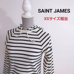 SAINT JAMES マリン風 ボーダー柄 プルオーバー パーカー 表記サイズXXS オフホワイト&ネイビー バスクシャツ 66381