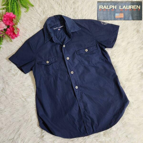 90s POLO SPORT 半袖ワークシャツ・ネイビー・日本製 表記サイズ9号 M 90年代 ラルフローレン Ralph Lauren 68011