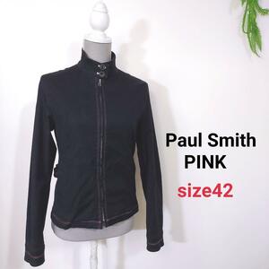 Paul Smith PINK コットン素材ブルゾン 黒 ジップアップ 表記サイズ42 しっかり生地 スタンドカラー ジャケット 78529