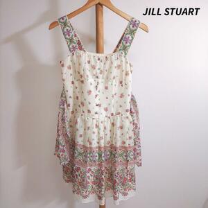 JILL STUART チロリアン風フラワー柄キャミワンピース オフホワイトとクリーム色の中間 マルチカラー 花柄 包みボタン ガーリー 81228