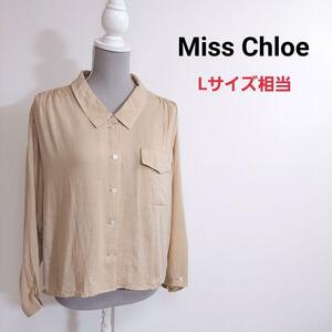 Miss Chloe レーヨン&リネン素材 長袖ブラウス ベージュ Lサイズ相当 80754