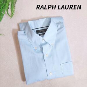 RALPH LAURENノンアイロン生地・ボタンダウン長袖シャツ XLサイズ相当 水色ライトブルー ワイシャツ 81159