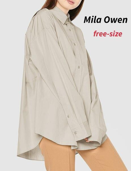 Mila Owen メンズライク ビックシルエット長袖シャツ フリーサイズ オーバーサイズ ライトベージュとグレージュの中間 ゆったりデザイン