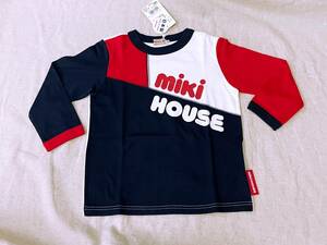 ミキハウス ★未使用・正規品★ 100cm 長袖Tシャツ★新品★紺x赤x白 mikihouse ロゴ