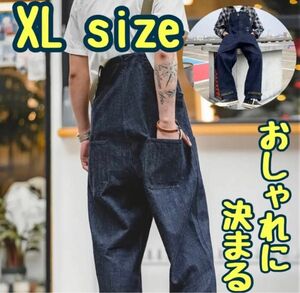 【XL】デニムオーバーオール　サロペット　デッキパンツ　作業着　アメカジ　レトロ　ヴィンテージ　アメカジ　メンズ　ワイドシルエット