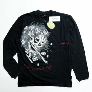 ★エドハーディー Edhardy 新品 メンズ 快適な着心地 髑髏 スカル 長袖 Tシャツ ロンT ロング 黒 XLサイズ[ED2002ABLK1N-LL]一 三 参★QWER