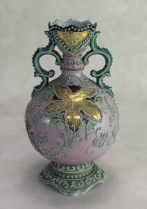 盛上げ　金彩　花瓶　エッグシェル　紫　オールドニッポン　1900年頃－1919年頃