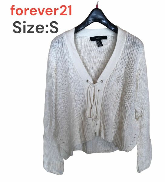 forever21 レースアップ　レースアップトップス　クロップド丈　Vネック　Vネックトップス　ニット　ニットカーディガン