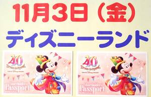 ★11月3日(金) 東京ディズニーランド・１dayパスポート・指定日チケット　2枚
